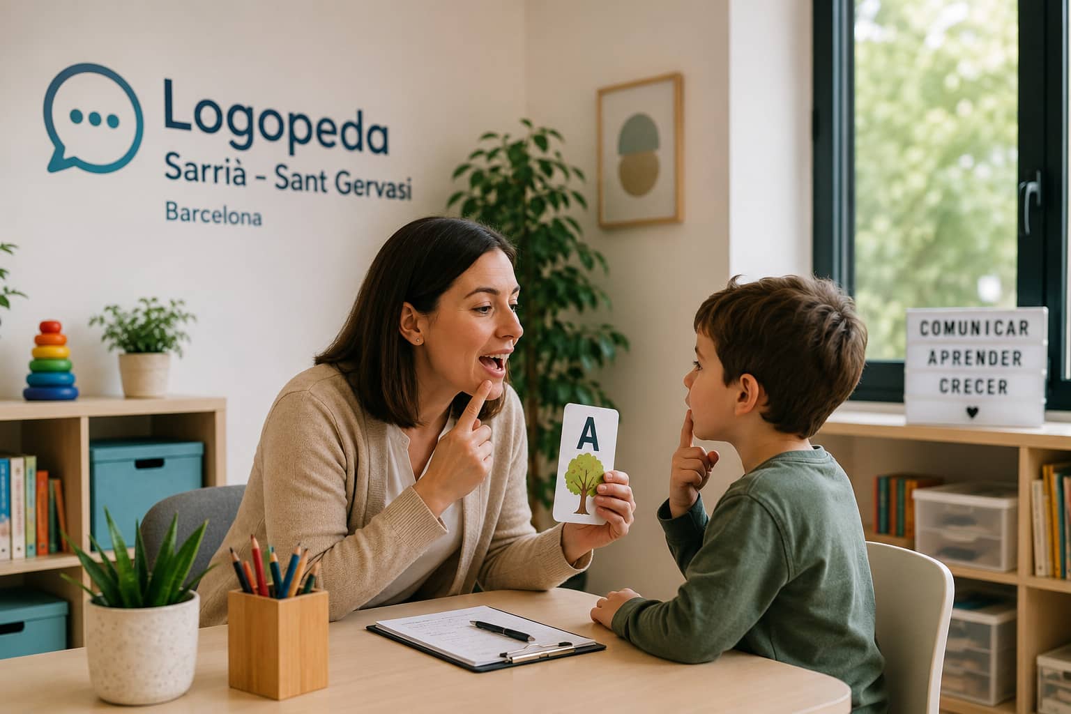 Logopeda en Sarrià-Sant Gervasi, Barcelona, durante una sesión de terapia infantil